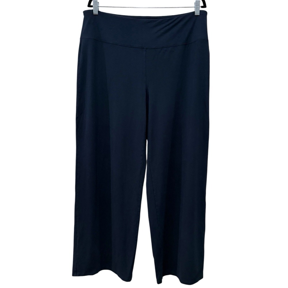 J Jill Wearever Pants Womens Sz L Blue Wide Full Leg Smooth Fit Pull On Stretch